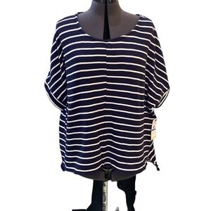 New Calvin Klein Jeans boat neck raglan short sleeve black stripe blouse XL